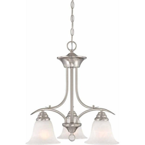 Volume Lighting V5253-33 - 3-Light Brushed Nickel Chandelier - Alabaster Glass Bell Shades