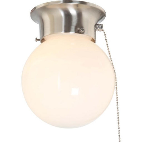 Volume Lighting V7308-33 - Brushed Nickel Globe Flush Mount - White Glass - Pull Chain