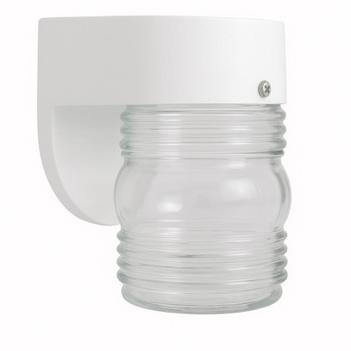 Volume Lighting V9722-6 - White Outdoor Jelly Jar Wall Light - Clear Ribbed Glass
