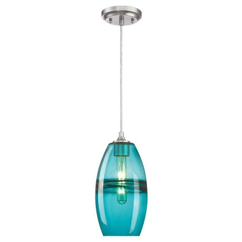 Westinghouse 6366300 - 1-Light Brushed Nickel Turquoise Glass Mini Pendant - 6-1/2 in Diameter