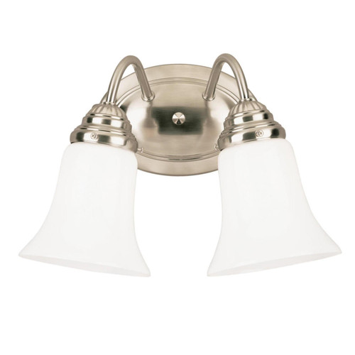 Westinghouse 6461700 - 2-Light Brushed Nickel Vanity Light - 13-1/2 in Wide - White Opal Glass