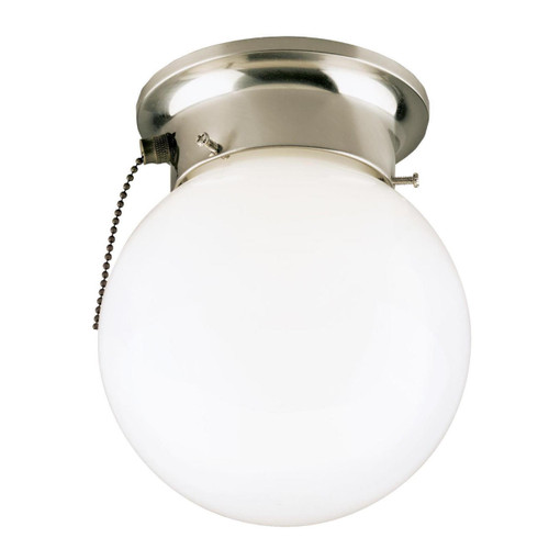 Westinghouse 6720800 - 1-Light Brushed Nickel Globe Flush Mount Pull Chain - 6 in Diameter