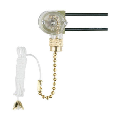Westinghouse 7702300 - 2-Wire Ceiling Fan Light Switch - Polished Brass Pull Chain