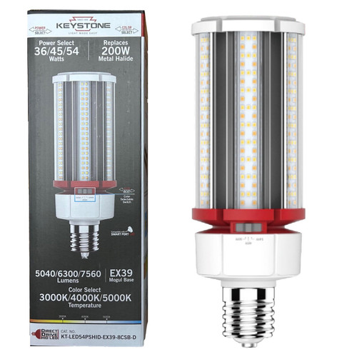 Keystone KT-LED54PSHID-EX39-8CSB-D - Selectable 36W/45W/54W LED Corn Bulb - CCT Selectable