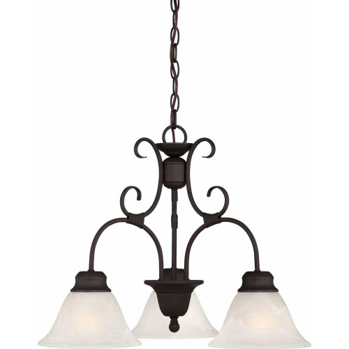 Volume Lighting V2143-79 - 3-Light Antique Bronze Chandelier - White Glass Shades