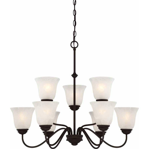 Volume Lighting V2269-79 - Antique Bronze 2-Tier Chandelier - White Glass Bell Shades