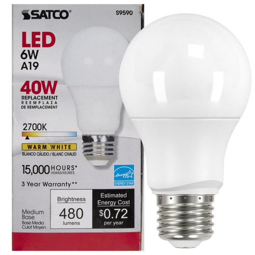 Satco S9590 6A19/LED/2700K/ND/120V
