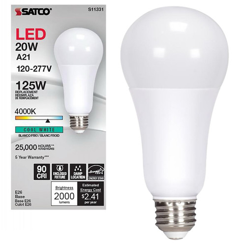 Satco S11331 20A21/LED/940/120-277V/ND - A21 LED Lamp - 4000K