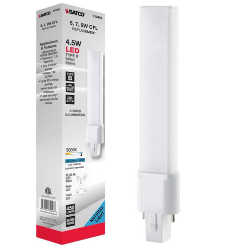 Satco S18404 - 4.5W LED PL Plug-In Lamp - 5000K - Type B 