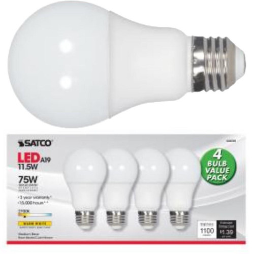 Satco S28770 11.5A19/LED/50K/ND/120V/4PK