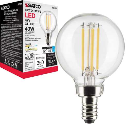 Satco S21205 - 4G16.5/LED/CL/930/120V - G16.5 LED Clear Globe Bulb - E12 Base - 3000K