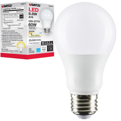 Satco S28915 - 8.8A19/LED/930/120-277V - A19 LED Bulb - 8.8W - 3000K