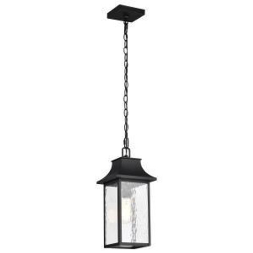  Satco 60-5996 Matte Black Hanging Light with Clear Water Glass 