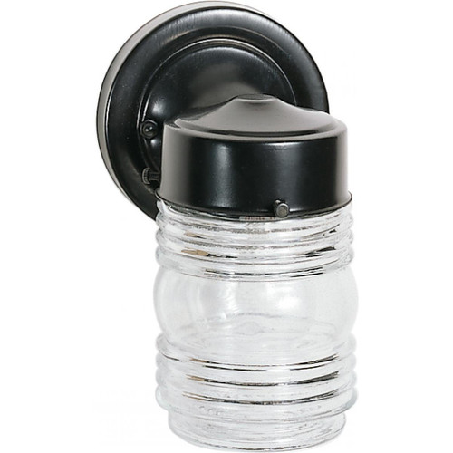  Satco 60-6111 Black Wall Light with Clear Ribbed Glass 