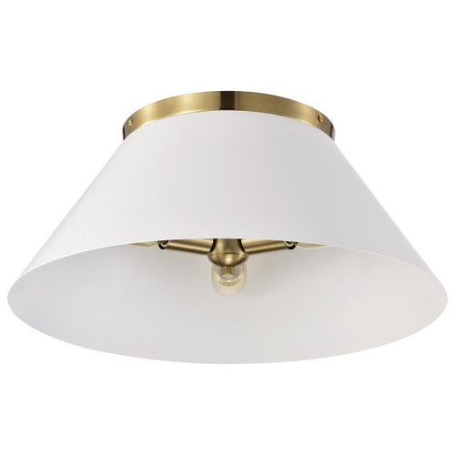  Satco 60-7421 White Flush Mount Light with Vintage Brass 