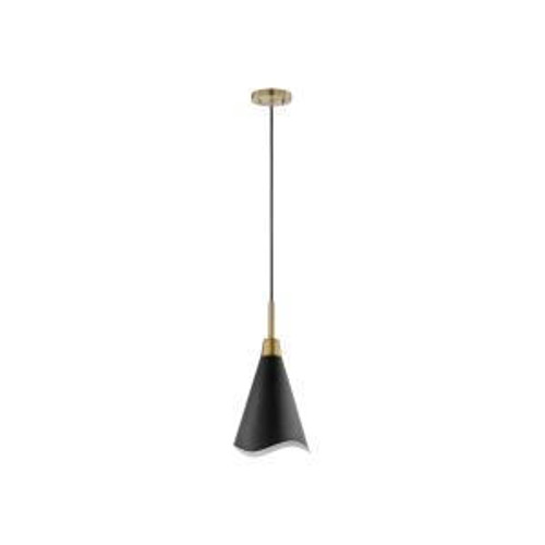  Satco 60-7470 Matte Black Small Pendant Light with Burnished Brass 
