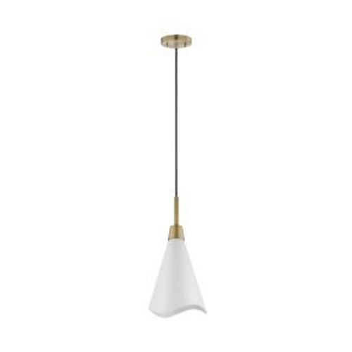  Satco 60-7471 Matte White Pendant Light with Burnished Brass 