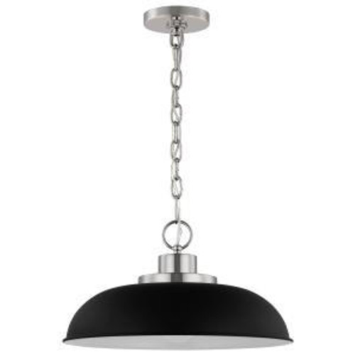 Satco 60-7482 Matte Black Pendant Light with Polished Nickel 
