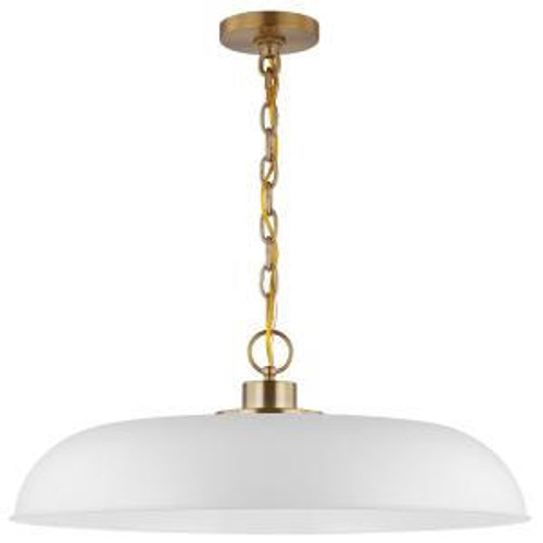  Satco 60-7486 Matte White Pendant Light with Burnished Brass 