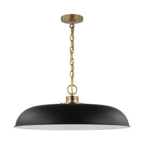  Satco 60-7487 Matte Black Pendant Light with Burnished Brass 