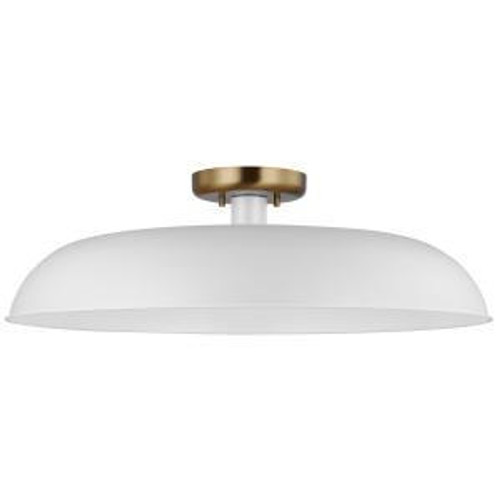  Satco 60-7496 Matte White Semi-Flush Mount Light with Burnished Brass 