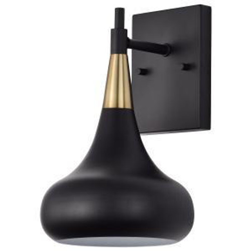  Satco 60-7507 Matte Black Wall Sconce Mount Light with Burnished Brass 