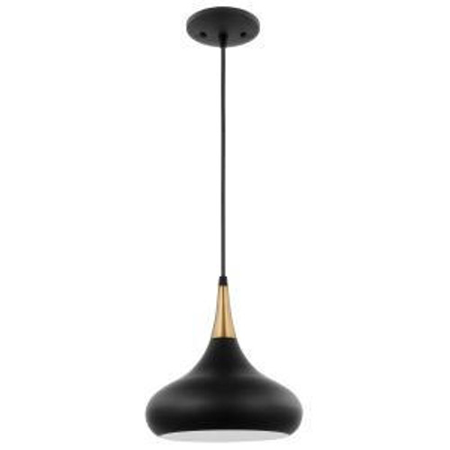  Satco 60-7511 Matte Black Pendant Light with Burnished Brass 