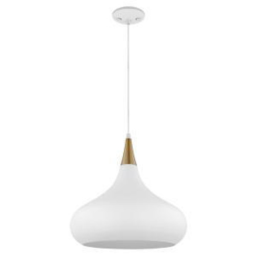  Satco 60-7515 Matte White Pendant Light with Burnished Brass 