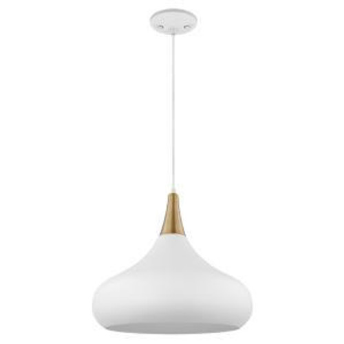  Satco 60-7518 Matte White Pendant Light with Burnished Brass 