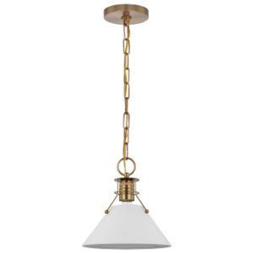  Satco 60-7522 Matte White Pendant Light with Burnished Brass 