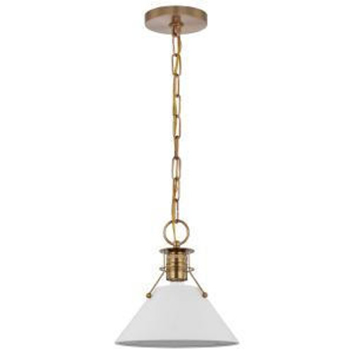  Satco 60-7526 Matte White Pendant Light with Burnished Brass 