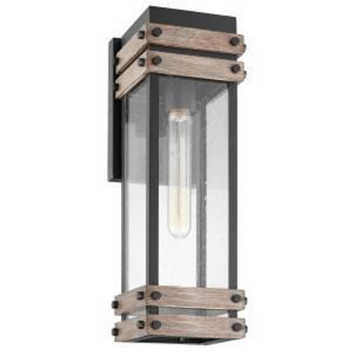  Satco 60-7541 Matte Black & Wood Wall Lantern Light with Clear Seeded Glass 