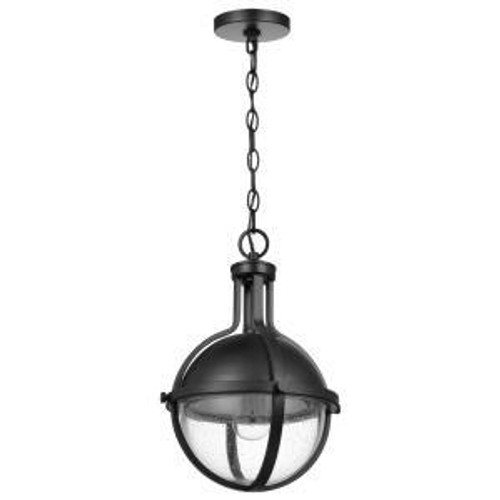  Satco 60-7674 Matte Black Pendant Light with Clear Seeded Glass 