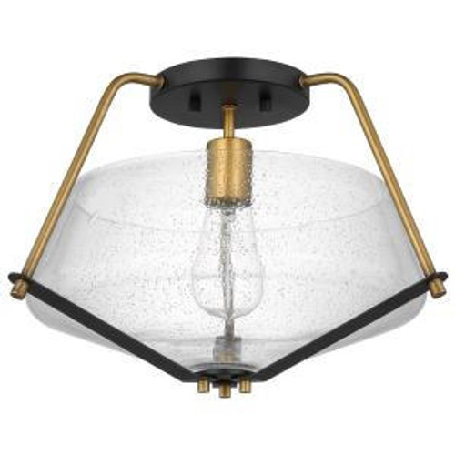  Satco 60-7683 Matte Black Semi Flush-Mount Light with Clear Seeded Glass 