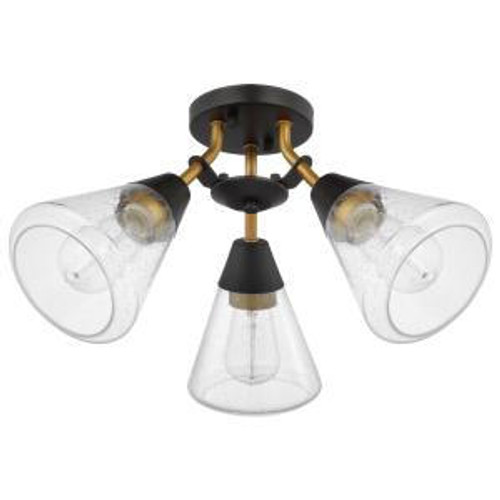  Satco 60-7684 Matte Black Semi Flush-Mount Light with Clear Seeded Glass 