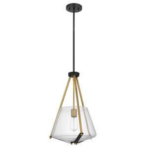  Satco 60-7687 Matte Black Pendant Light with Clear Seeded Glass 