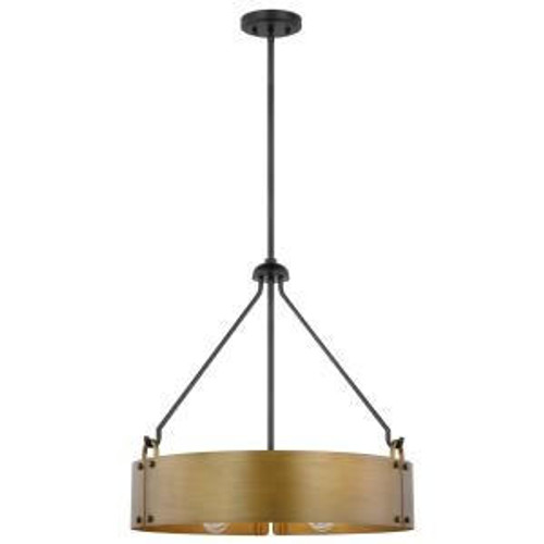  Satco 60-7693 Matte Black Pendant Light with Natural Brass Metal Shade 