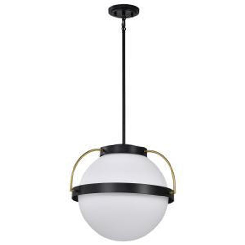  Satco 60-7774 Matte Black & Natural Brass Pendant Light with White Opal Glass 