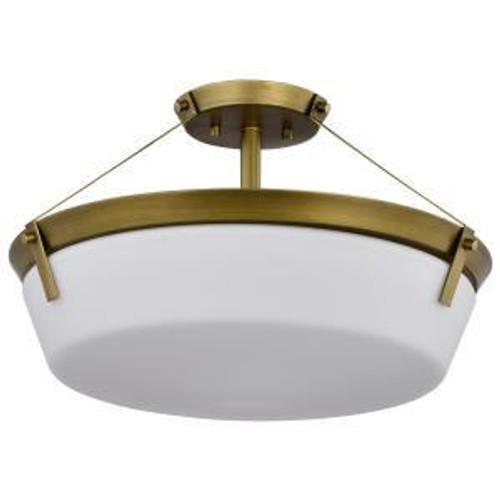  Satco 60-7752 Natural Brass Semi Flush-Mount Light with Etched White Glass 