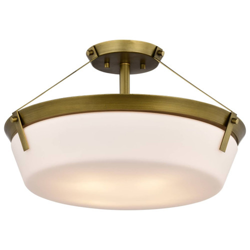 Satco 60-7752 Natural Brass Semi Flush-Mount Light with Etched White Glass 