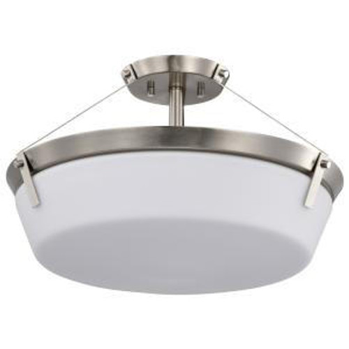  Satco 60-7762 Brushed Nickel Semi Flush-Mount Light with Etched White Glass 