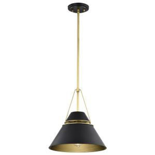  Satco 60-7766 Matte Black and Natural Brass Pendant Light 