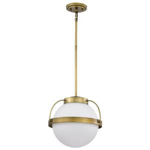  Satco 60-7784 Natural Brass Pendant Light with White Opal Glass 