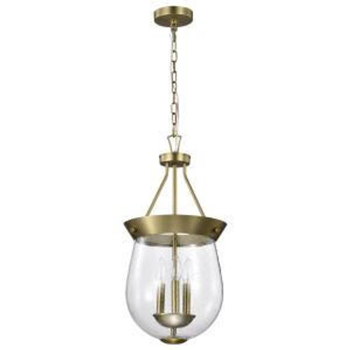  Satco 60-7801 Vintage Brass Pendant Light with Clear Seeded Glass 
