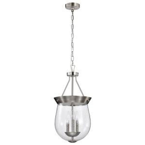  Satco 60-7802 Brushed Nickel Pendant Light with Clear Seeded Glass 