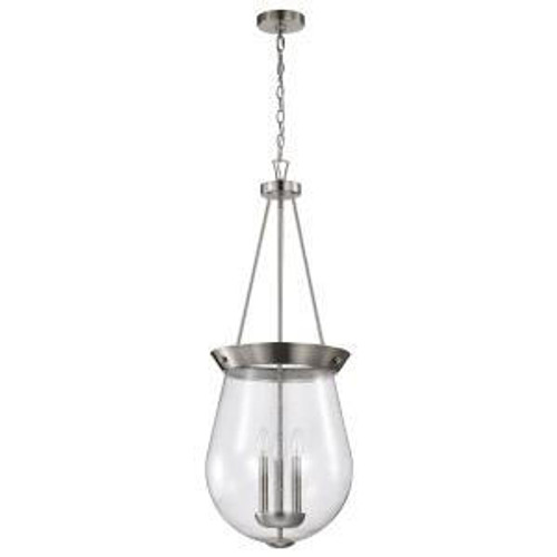  Satco 60-7805 Brushed Nickel Pendant Light with Clear Seeded Glass 