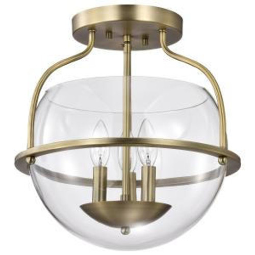  Satco 60-7821 Vintage Brass Semi Flush-Mount Light with Clear Glass 
