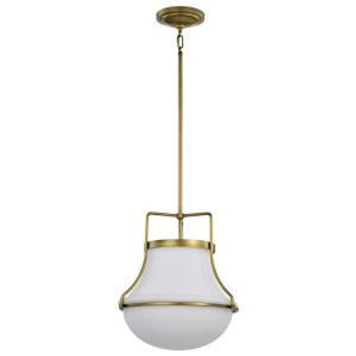  Satco 60-7863 Natural Brass Pendant Light with White Opal Glass 