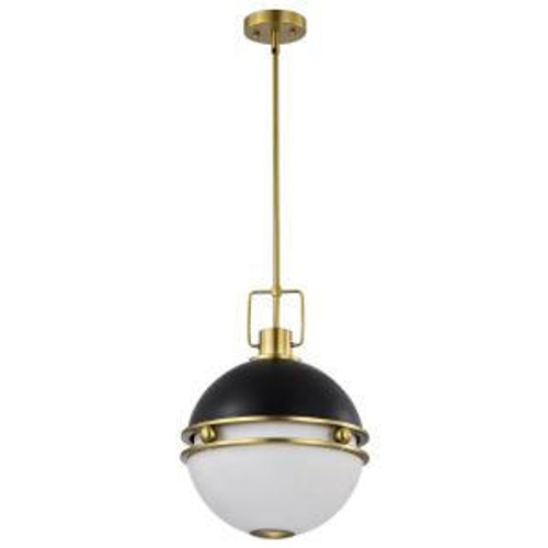  Satco 60-7878 Matte Black Pendant Light with Etched Opal Glass 