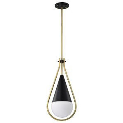  Satco 60-7902 Matte Black Pendant Light with White Opal Glass 